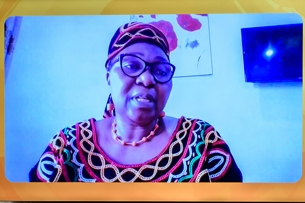 The photo shows Dr. Hedwig Ngwa, who was connected via video conference, on the monitor.